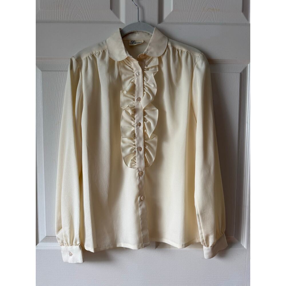 Vintage Darian Ivory Ruffle Front Blouse Estimated Size M Victorian Cottagecore